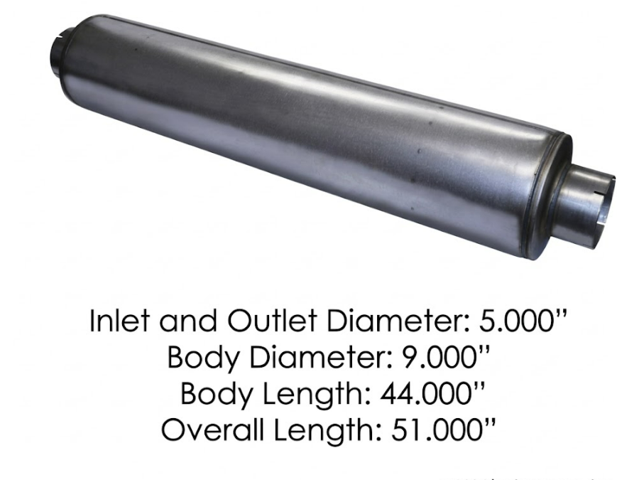 Silenciador de Escape 5" D.I x 9" D.Bombona x 44" D. Cuerpo Estándar de flota