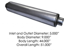 Silenciador de Escape 5" D.I x 9" D.Bombona x 44" D. Cuerpo Estándar de flota