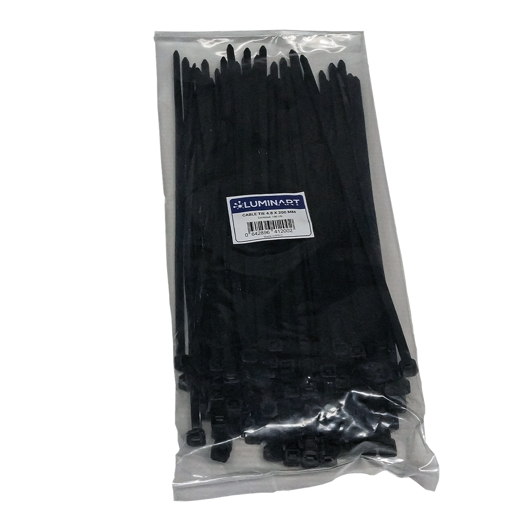 Tirrap Nylon De 8" Largo 100 piezas por paquete, Color Negro